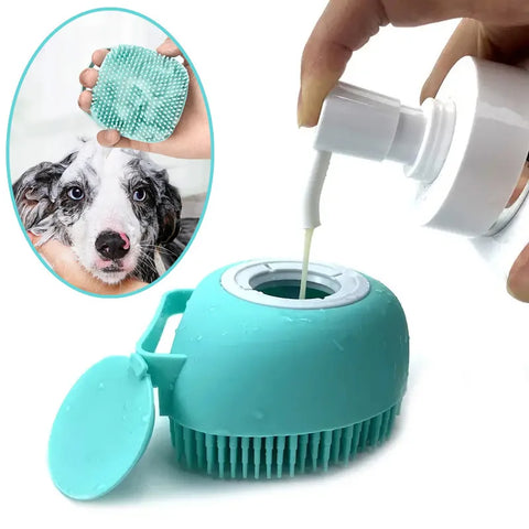 Silicone Pet Bath Massage Brush with Soap Dispenser