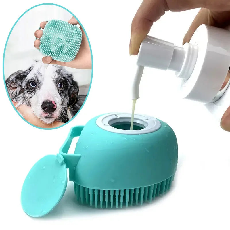 Silicone Pet Bath Massage Brush with Soap Dispenser