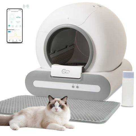 65L Self-Cleaning Cat Litter Box with App Control, 2.4G WiFi Support, Litter Mat & Trash Bags Included, Compatible with Tofu & Mixed Litter